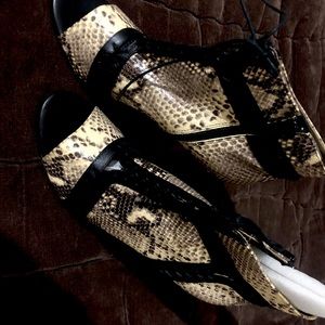 Cynthia Vincent lace up open toe leather boots